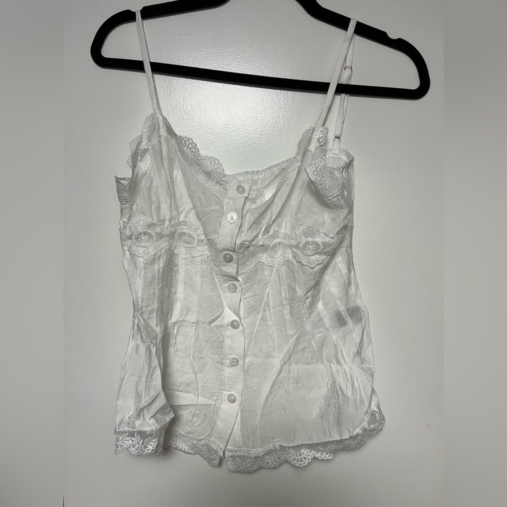 SHEIN White Lace Trim Button-Up Tank Top